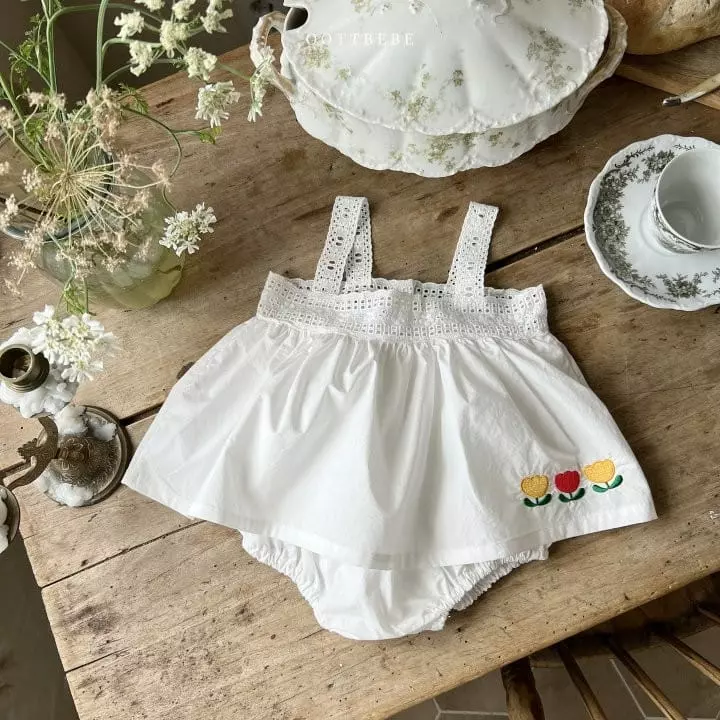 Oott Bebe - Korean Baby Fashion - #babyoutfit - Tulip Punching Lace Bodysuit - 4