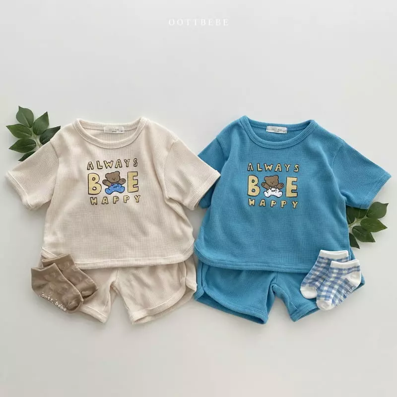 Oott Bebe - Korean Children Fashion - #childofig - Be Happy Waffle Top Bottom Set - 5