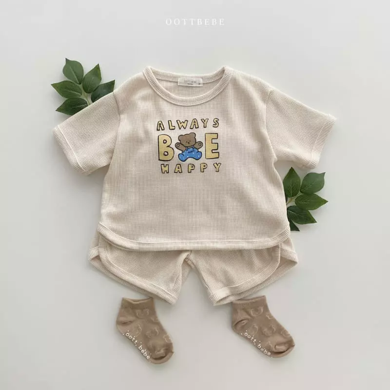 Oott Bebe - Korean Children Fashion - #childrensboutique - Be Happy Waffle Top Bottom Set - 6