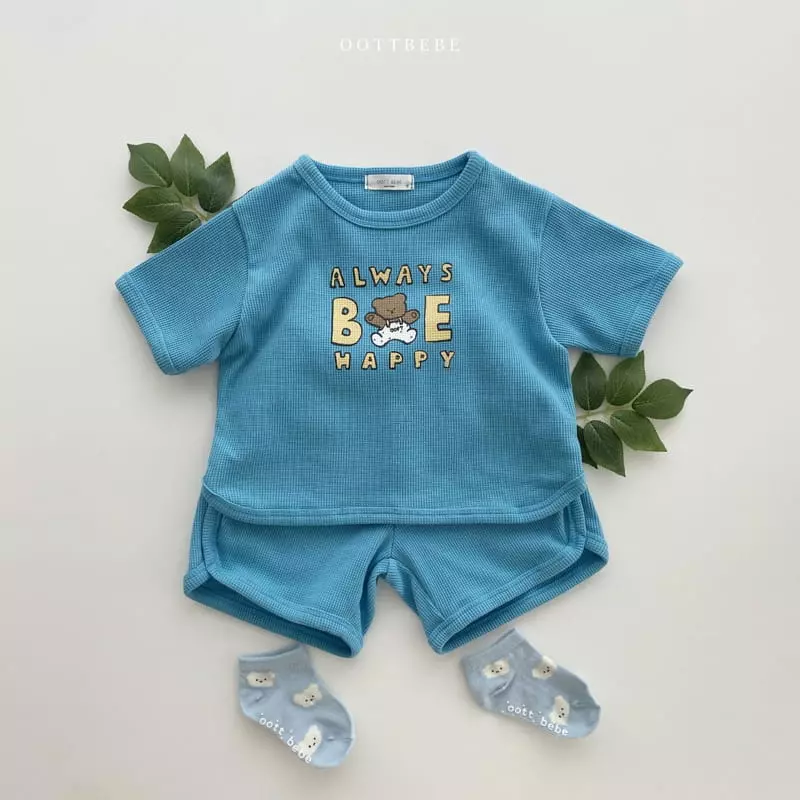 Oott Bebe - Korean Children Fashion - #designkidswear - Be Happy Waffle Top Bottom Set - 7