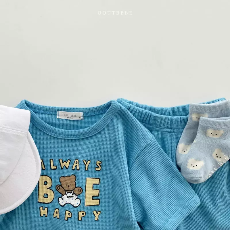Oott Bebe - Korean Children Fashion - #fashionkids - Be Happy Waffle Top Bottom Set - 9