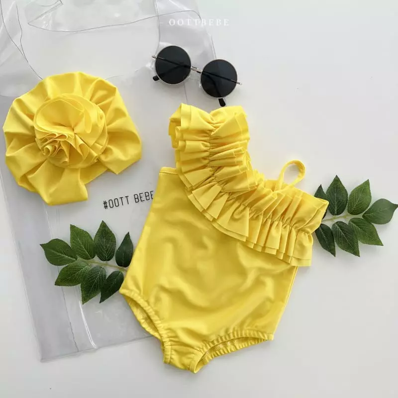 Oott Bebe - Korean Children Fashion - #fashionkids - Shouler Frill Swimwear - 4
