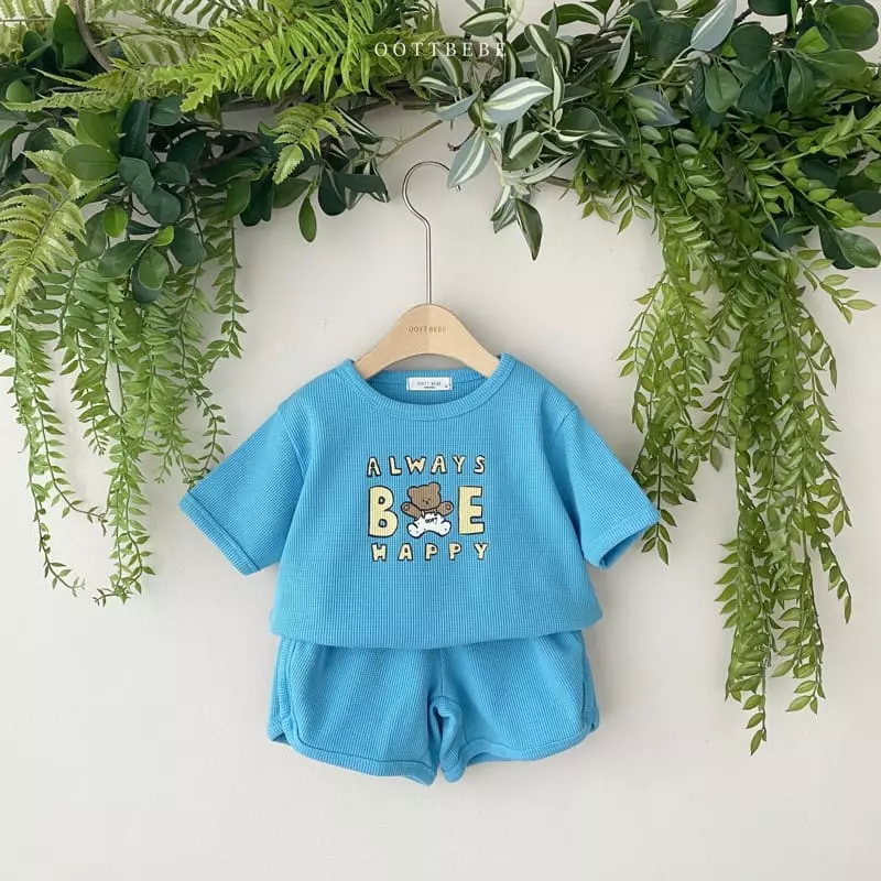 Oott Bebe - Korean Children Fashion - #minifashionista - Be Happy Waffle Top Bottom Set - 2