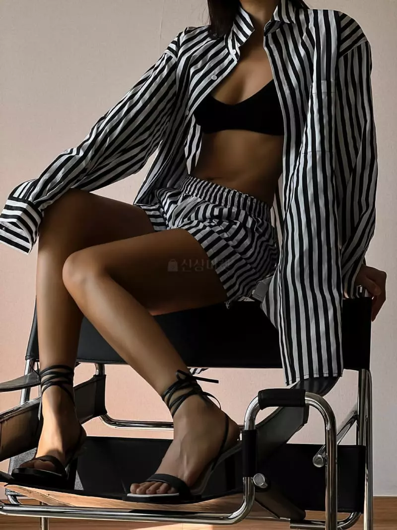 Paper Moon - Korean Women Fashion - #womensfashion - Classic Stripes Lounge Button Shirt