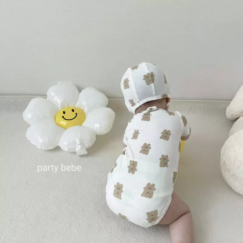 Party Kids - Korean Baby Fashion - #babyclothing - Cherry Bear Bodysuit with Bonnet - 8