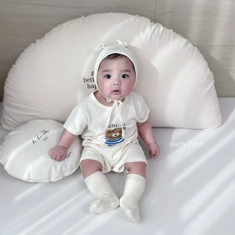 Party Kids - Korean Baby Fashion - #babyclothing - Marine Bear Top Bottom Set with Bonnet - 8