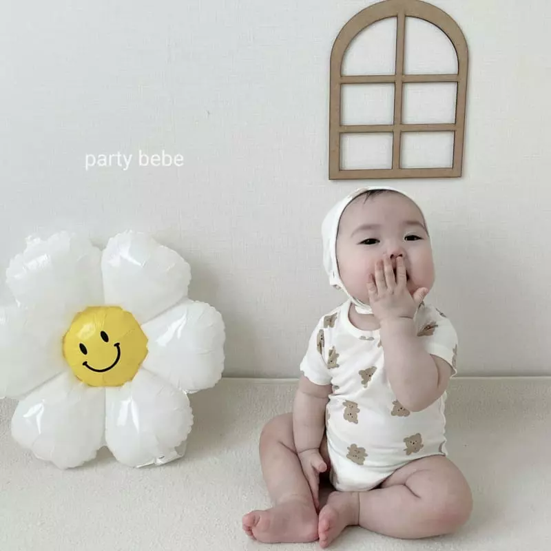 Party Kids - Korean Baby Fashion - #babyfashion - Cherry Bear Bodysuit with Bonnet - 9