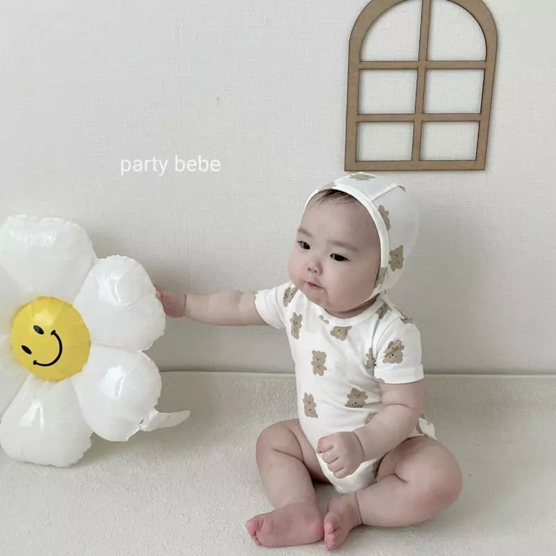 Party Kids - Korean Baby Fashion - #babyfever - Cherry Bear Bodysuit with Bonnet - 10