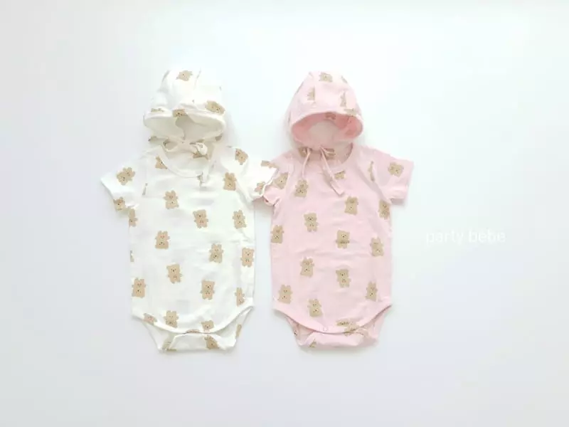 Party Kids - Korean Baby Fashion - #babygirlfashion - Cherry Bear Bodysuit with Bonnet - 11