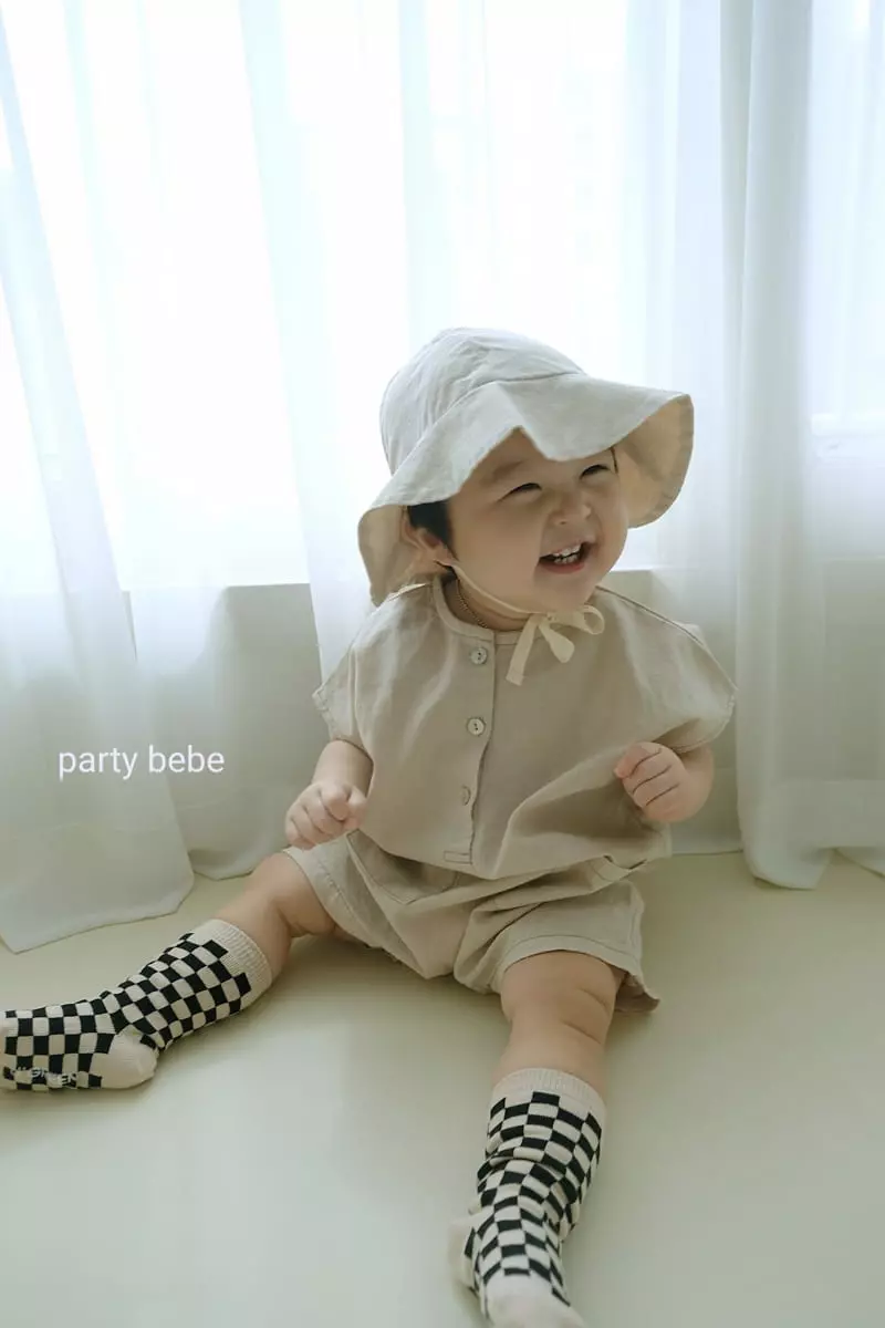 Party Kids - Korean Baby Fashion - #babyootd - Natural Bodysuit with Bucket Hat - 3