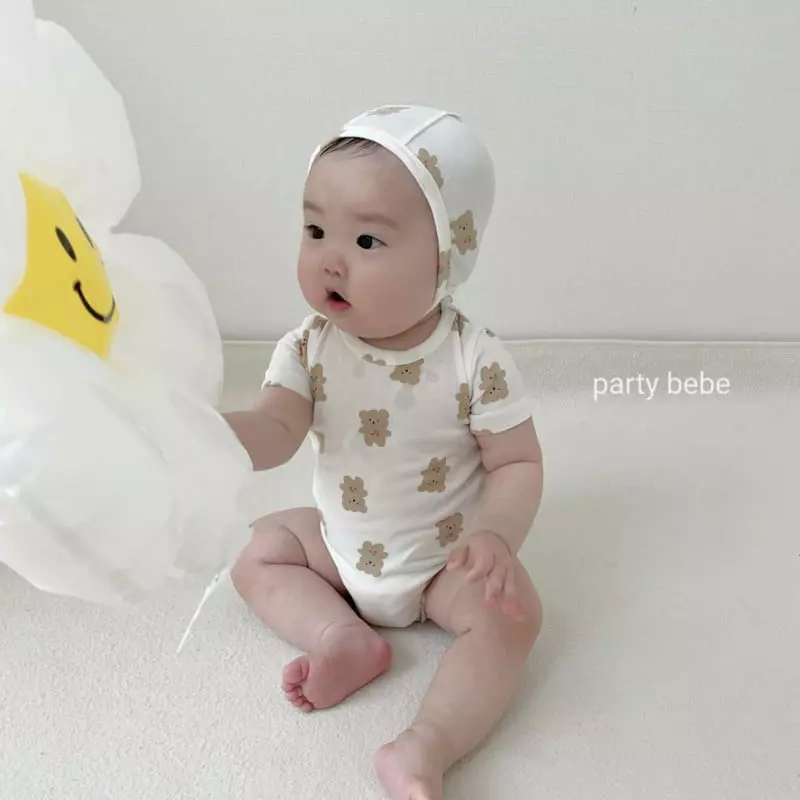 Party Kids - Korean Baby Fashion - #babyoutfit - Cherry Bear Bodysuit with Bonnet