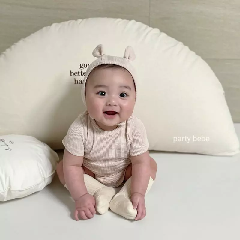 Party Kids - Korean Baby Fashion - #babyoutfit - Daily Bodysuit with Bonnet - 6