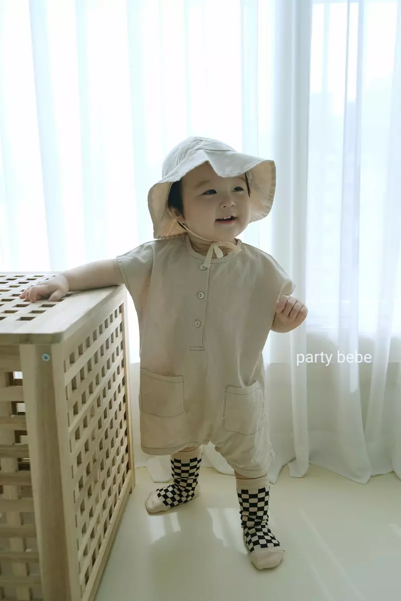 Party Kids - Korean Baby Fashion - #babyootd - Natural Bodysuit with Bucket Hat - 4