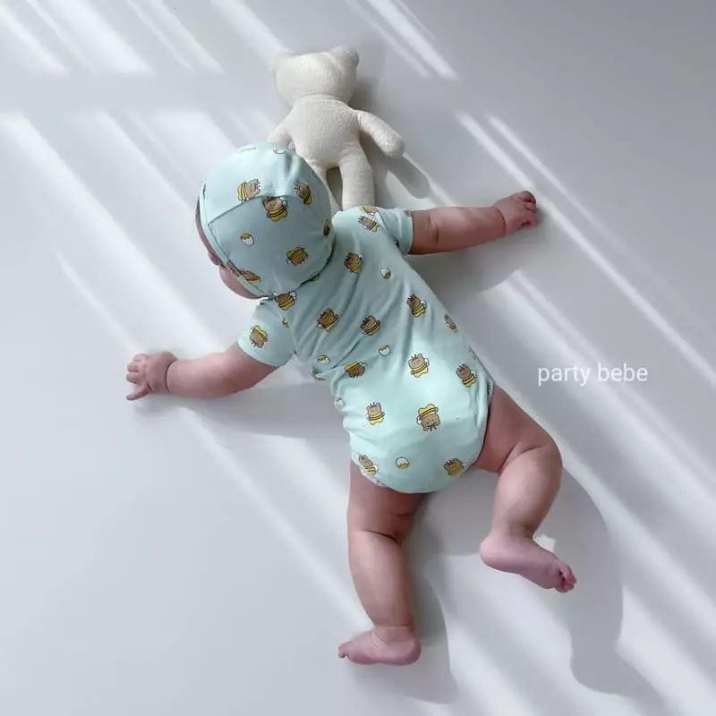 Party Kids - Korean Baby Fashion - #babyoutfit - Nhoney Bee Bodysuit with Bonnet