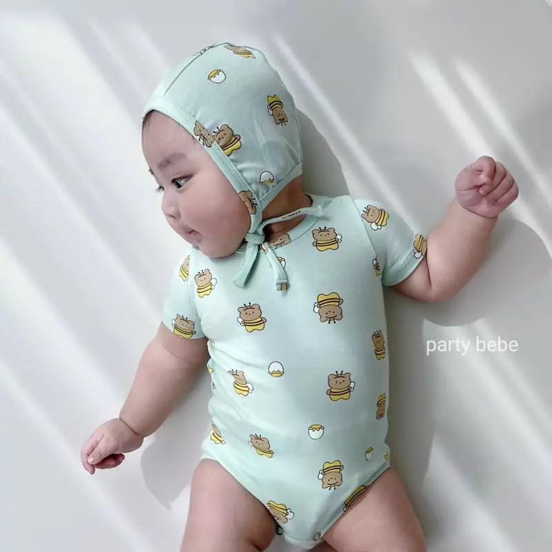 Party Kids - Korean Baby Fashion - #babyoutfit - Nhoney Bee Bodysuit with Bonnet - 2