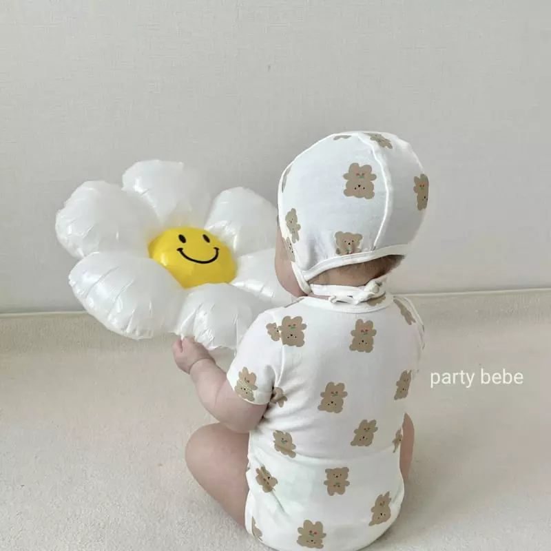 Party Kids - Korean Baby Fashion - #babywear - Cherry Bear Bodysuit with Bonnet - 2