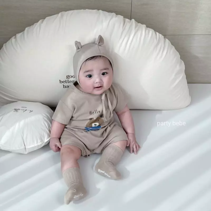 Party Kids - Korean Baby Fashion - #babywear - Marine Bear Top Bottom Set with Bonnet - 2