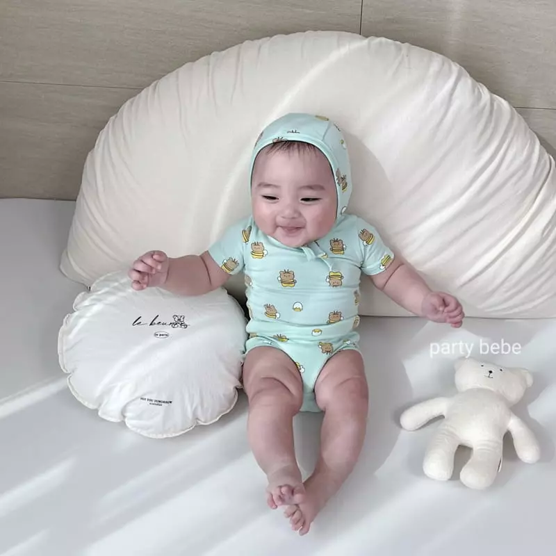 Party Kids - Korean Baby Fashion - #babywear - Nhoney Bee Bodysuit with Bonnet - 3