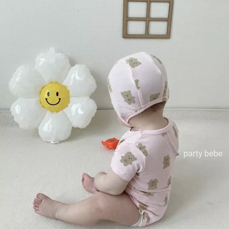 Party Kids - Korean Baby Fashion - #onlinebabyboutique - Cherry Bear Bodysuit with Bonnet - 3