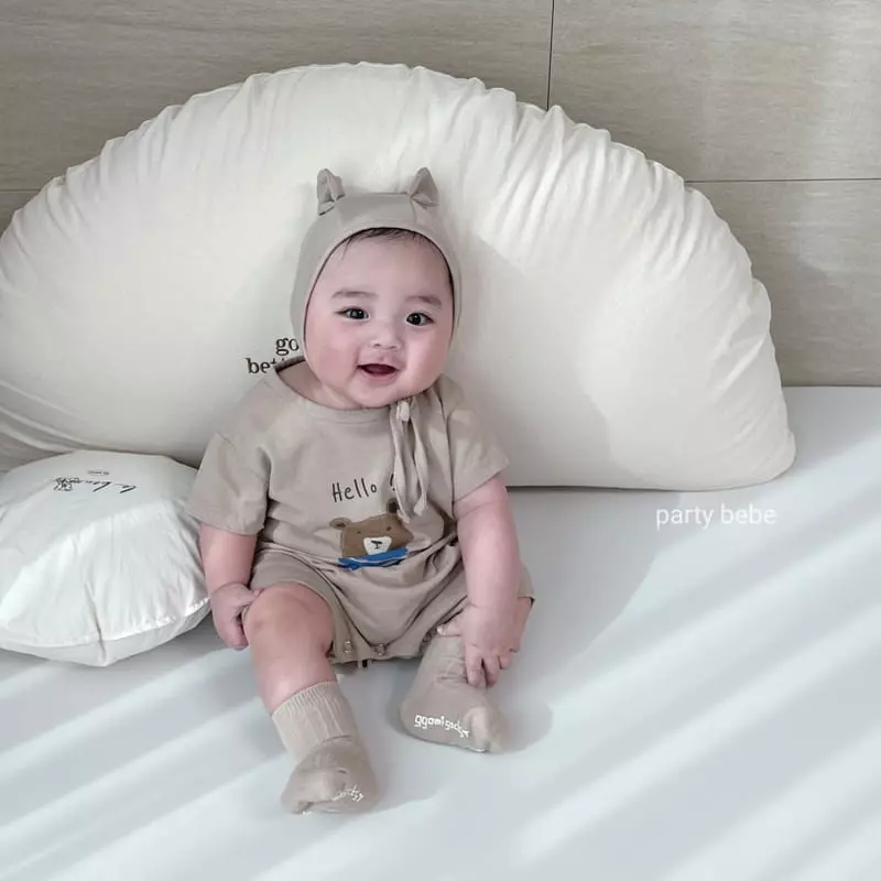 Party Kids - Korean Baby Fashion - #onlinebabyboutique - Marine Bear Top Bottom Set with Bonnet - 3