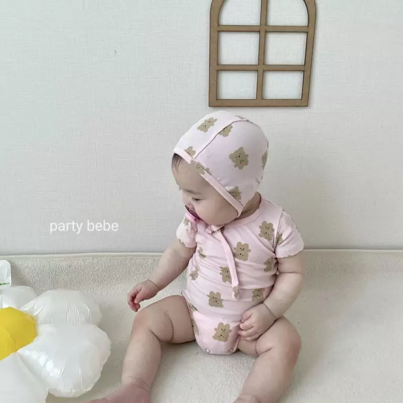 Party Kids - Korean Baby Fashion - #onlinebabyboutique - Cherry Bear Bodysuit with Bonnet - 4