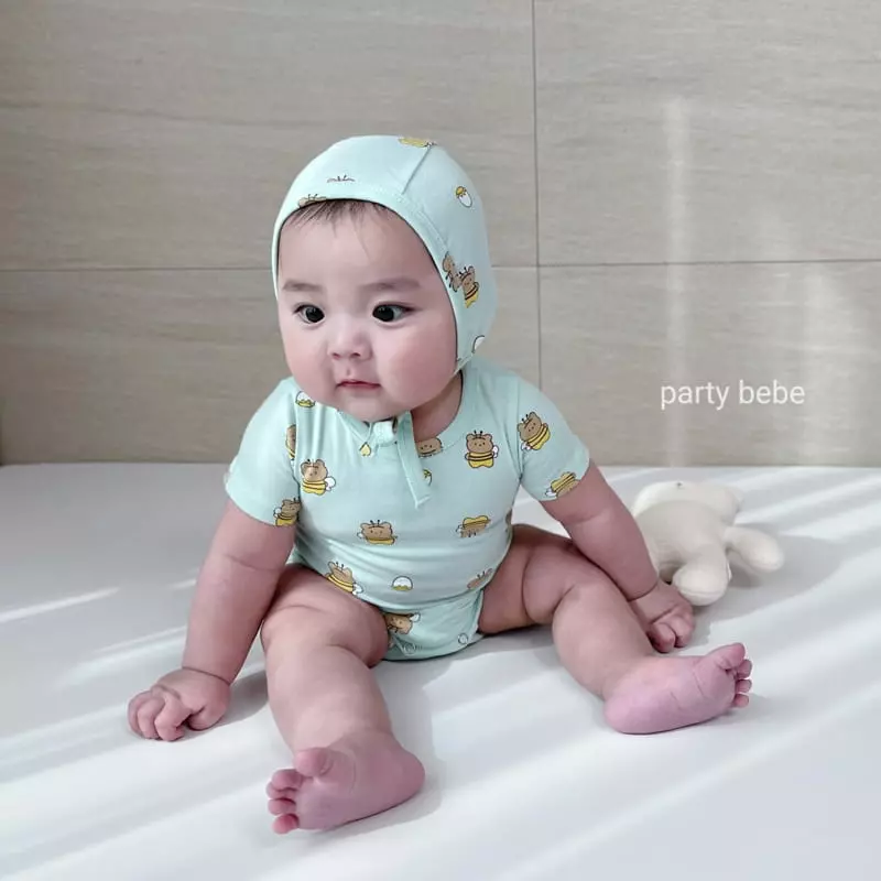 Party Kids - Korean Baby Fashion - #onlinebabyshop - Nhoney Bee Bodysuit with Bonnet - 5