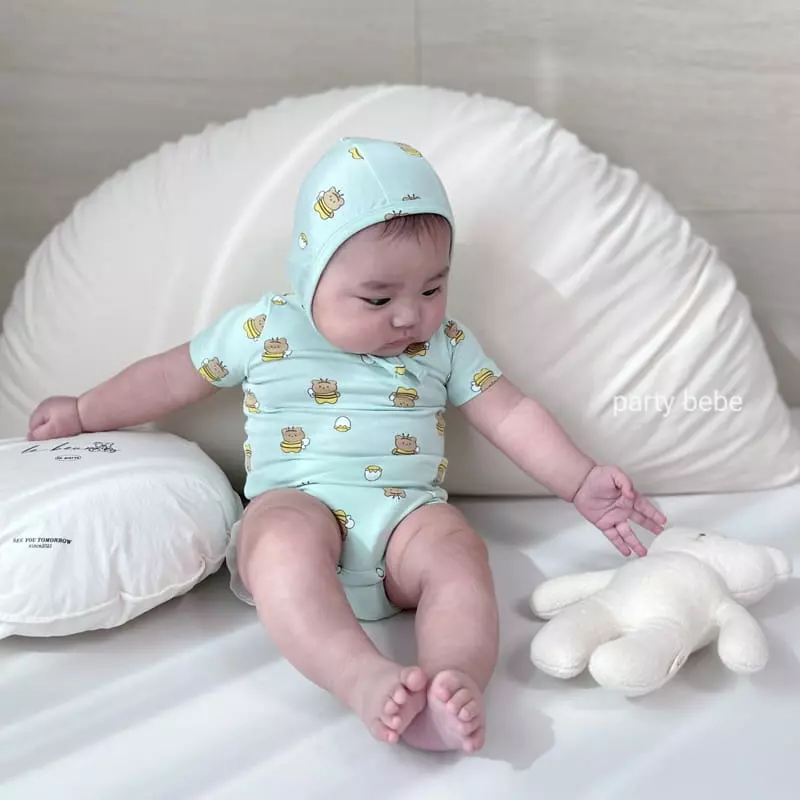 Party Kids - Korean Baby Fashion - #smilingbaby - Nhoney Bee Bodysuit with Bonnet - 6