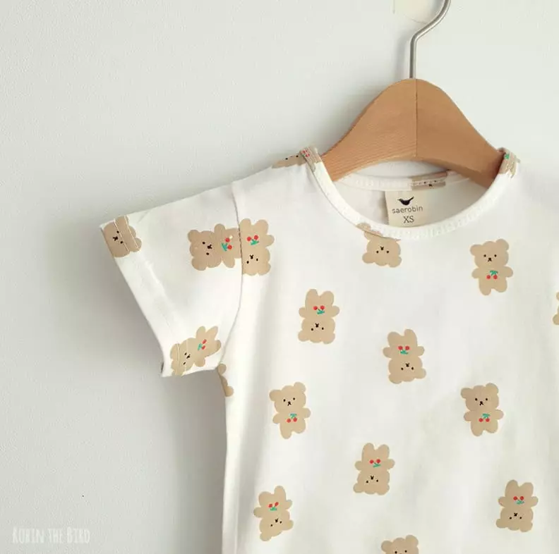 Saerobin - Korean Children Fashion - #kidzfashiontrend - Cherry Bear Short Sleeves Easywear - 4
