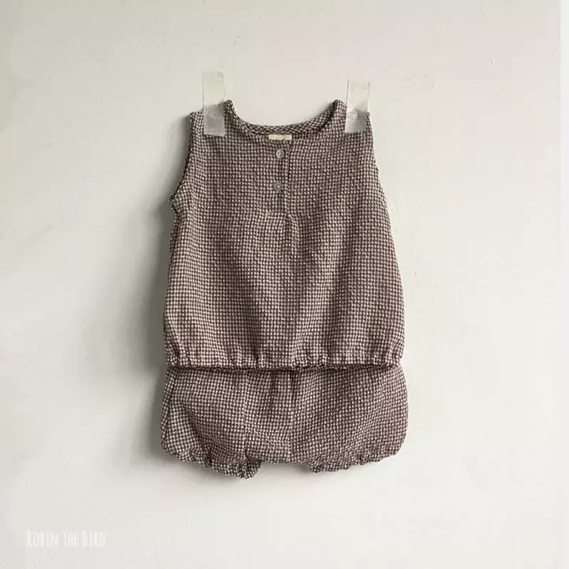 Saerobin - Korean Children Fashion - #discoveringself - Check Bloomer Top Bottom Set