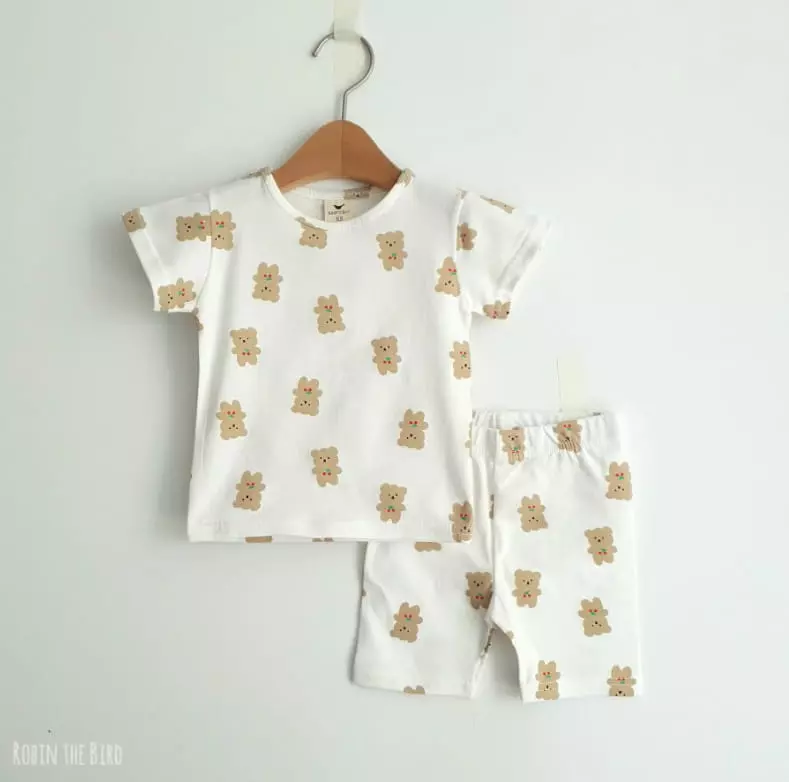 Saerobin - Korean Children Fashion - #kidsshorts - Cherry Bear Short Sleeves Easywear