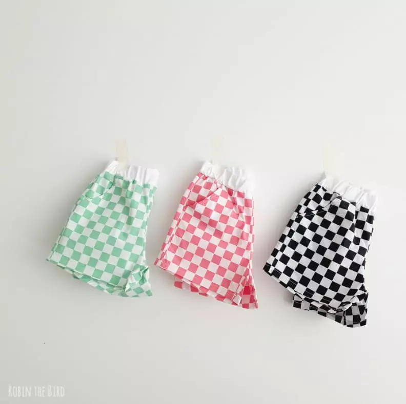 Saerobin - Korean Children Fashion - #todddlerfashion - Bling Check Shorts - 7