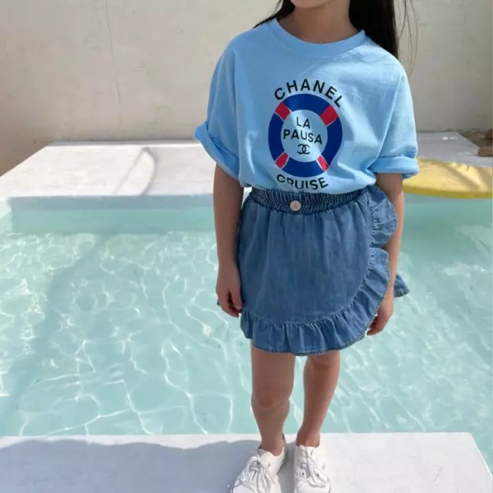 Saint Queen - Korean Children Fashion - #fashionkids - Denim Frill Skirt Pants - 10