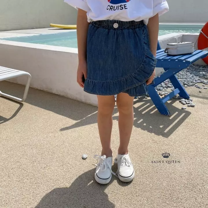 Saint Queen - Korean Children Fashion - #kidsshorts - Denim Frill Skirt Pants - 11