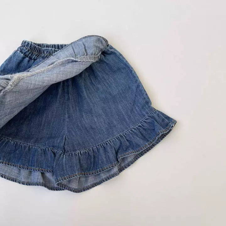 Saint Queen - Korean Children Fashion - #stylishchildhood - Denim Frill Skirt Pants - 5