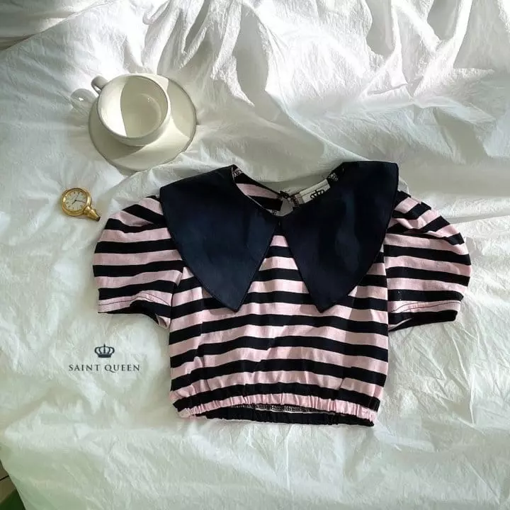Saint Queen - Korean Children Fashion - #todddlerfashion - Stripes Triangle Blouse