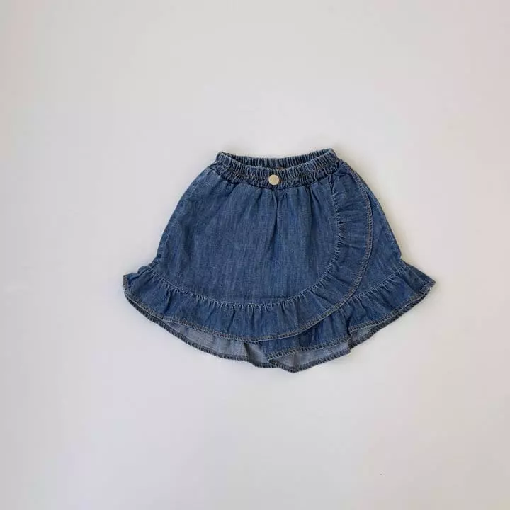 Saint Queen - Korean Children Fashion - #todddlerfashion - Denim Frill Skirt Pants - 4