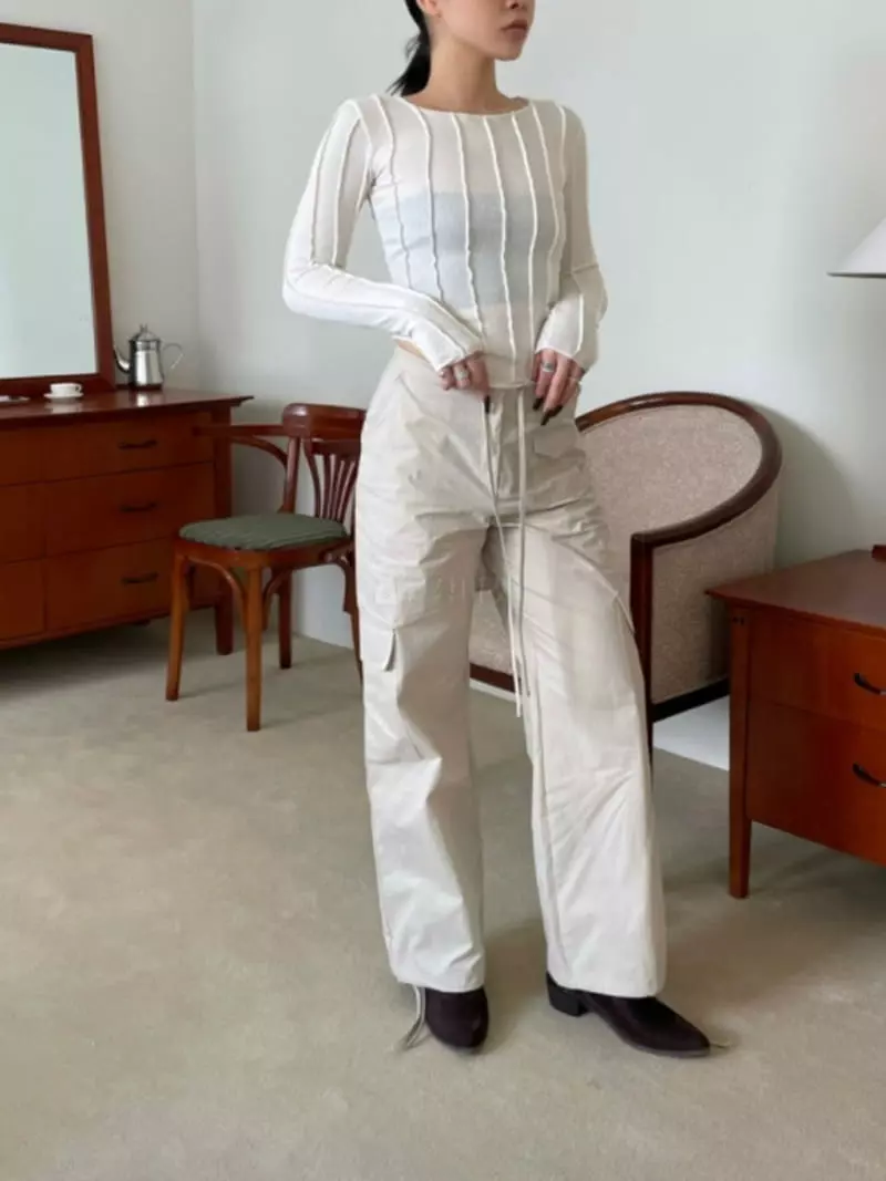 Sllow - Korean Women Fashion - #womensfashion - Pocket String Cargo Pants - 4
