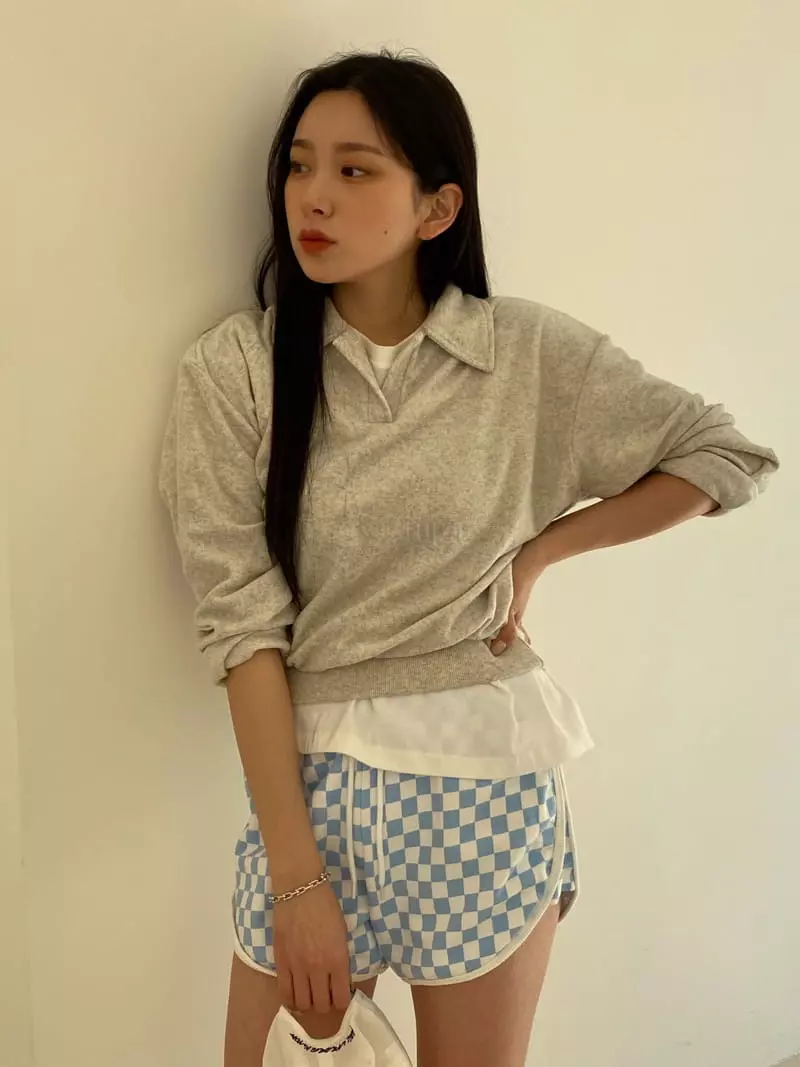 Sllow - Korean Women Fashion - #momslook - Terry Open Collar Tee - 11