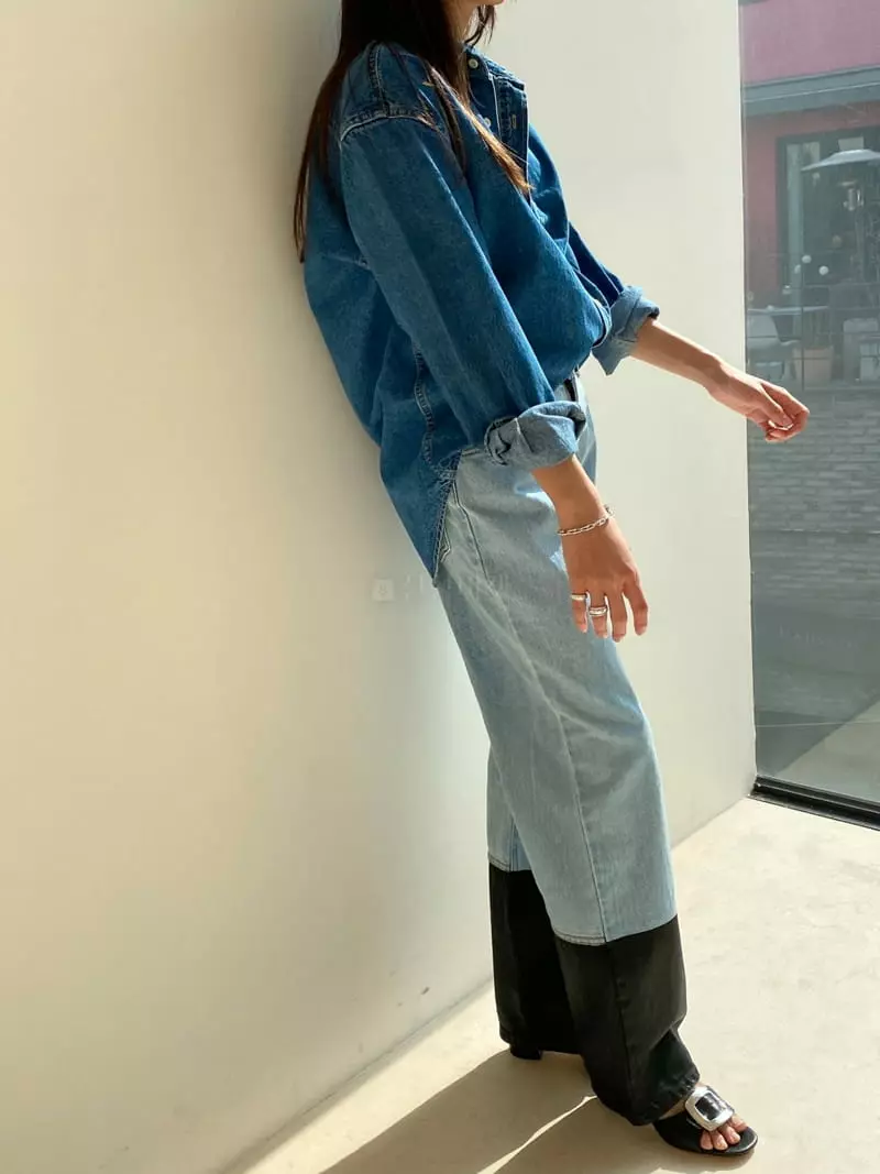 Sllow - Korean Women Fashion - #momslook - Carol Pade Denim Shirt - 2