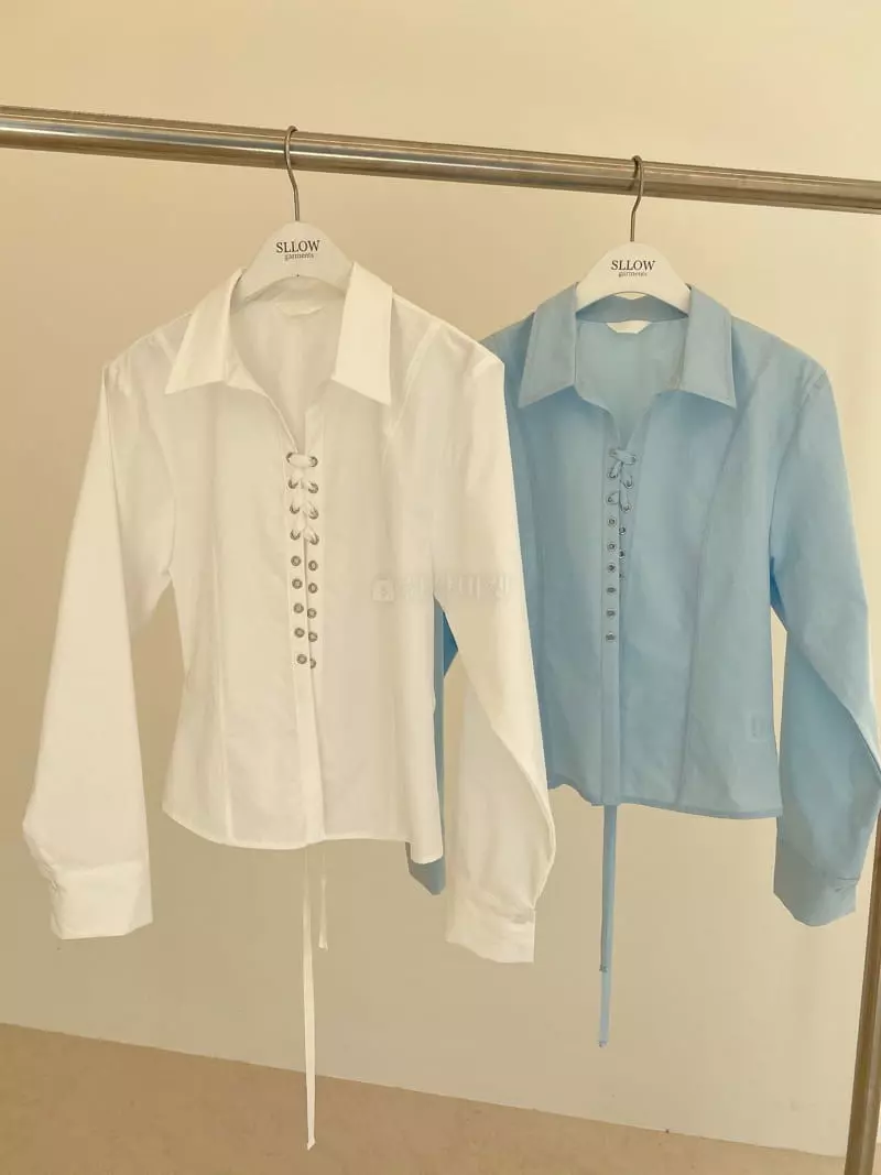 Sllow - Korean Women Fashion - #momslook - Eyelet Grow Shirt