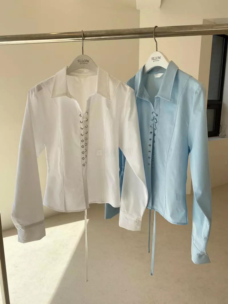 Sllow - Korean Women Fashion - #momslook - Eyelet Grow Shirt - 2