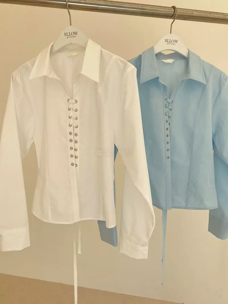 Sllow - Korean Women Fashion - #momslook - Eyelet Grow Shirt - 3