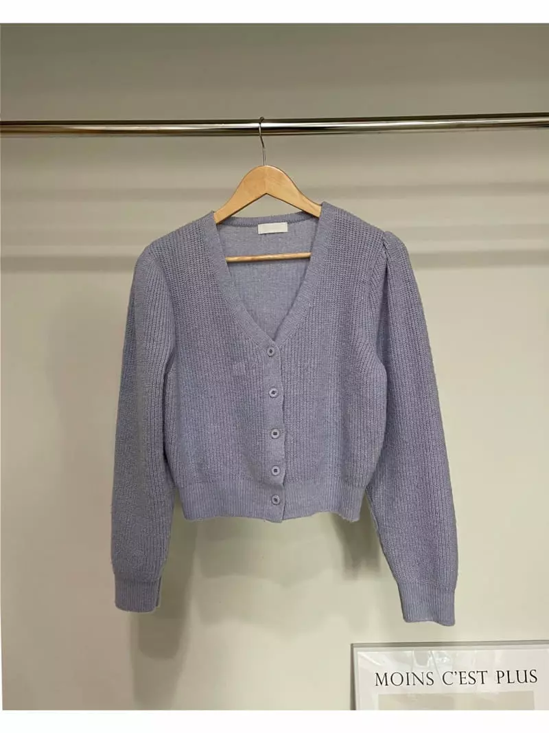 Sllow - Korean Women Fashion - #vintageinspired - Shoulder Puff Cardigan - 2