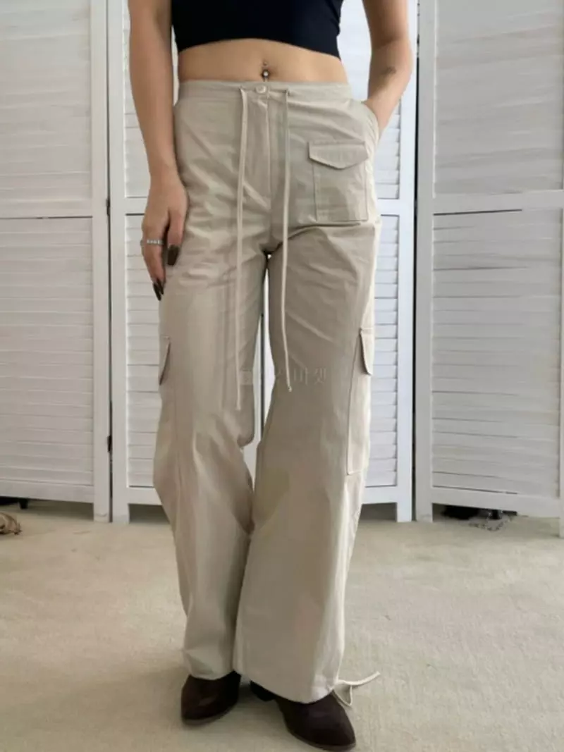 Sllow - Korean Women Fashion - #womensfashion - Pocket String Cargo Pants - 5