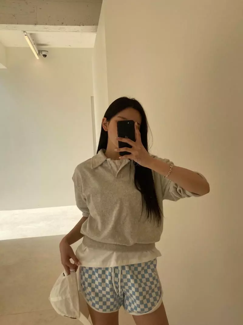 Sllow - Korean Women Fashion - #womensfashion - Terry Open Collar Tee - 6
