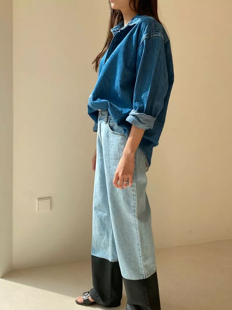 Sllow - Korean Women Fashion - #womensfashion - Carol Pade Denim Shirt - 3