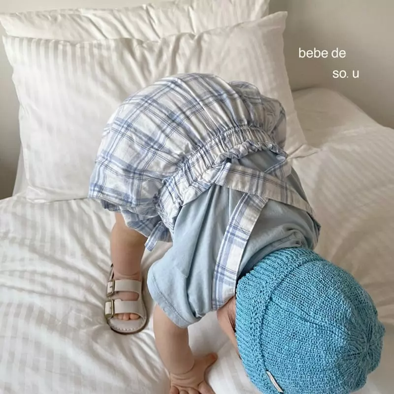 So U - Korean Baby Fashion - #babyboutique - Check Dungarees Blommer - 6