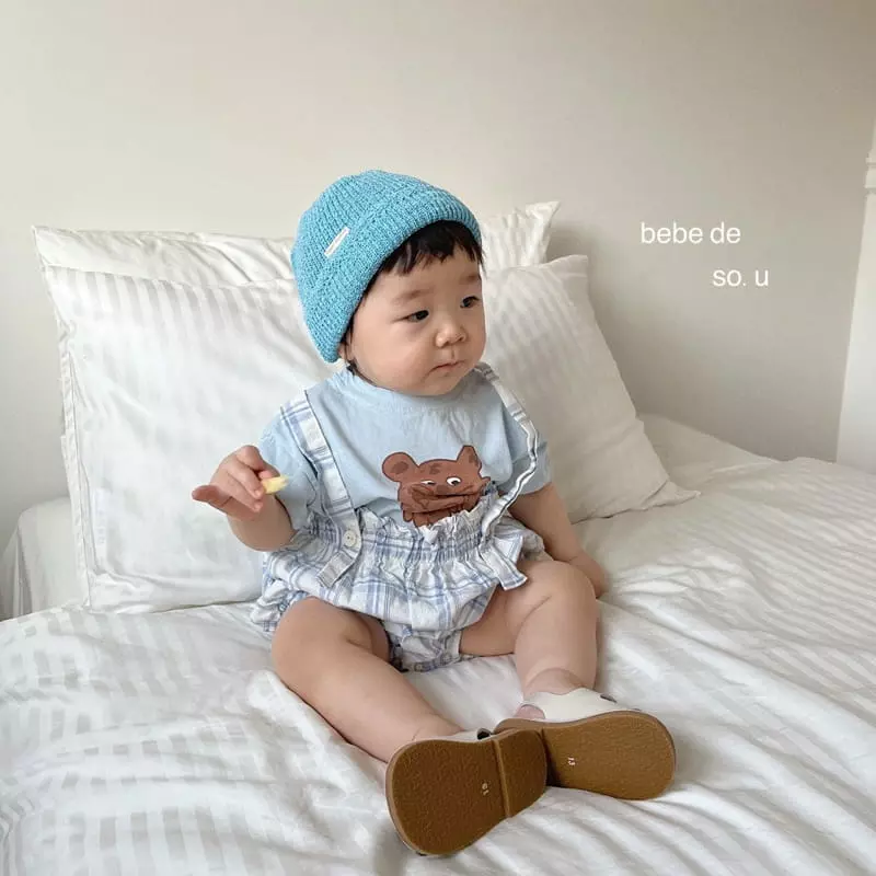 So U - Korean Baby Fashion - #babyboutiqueclothing - Check Dungarees Blommer - 7