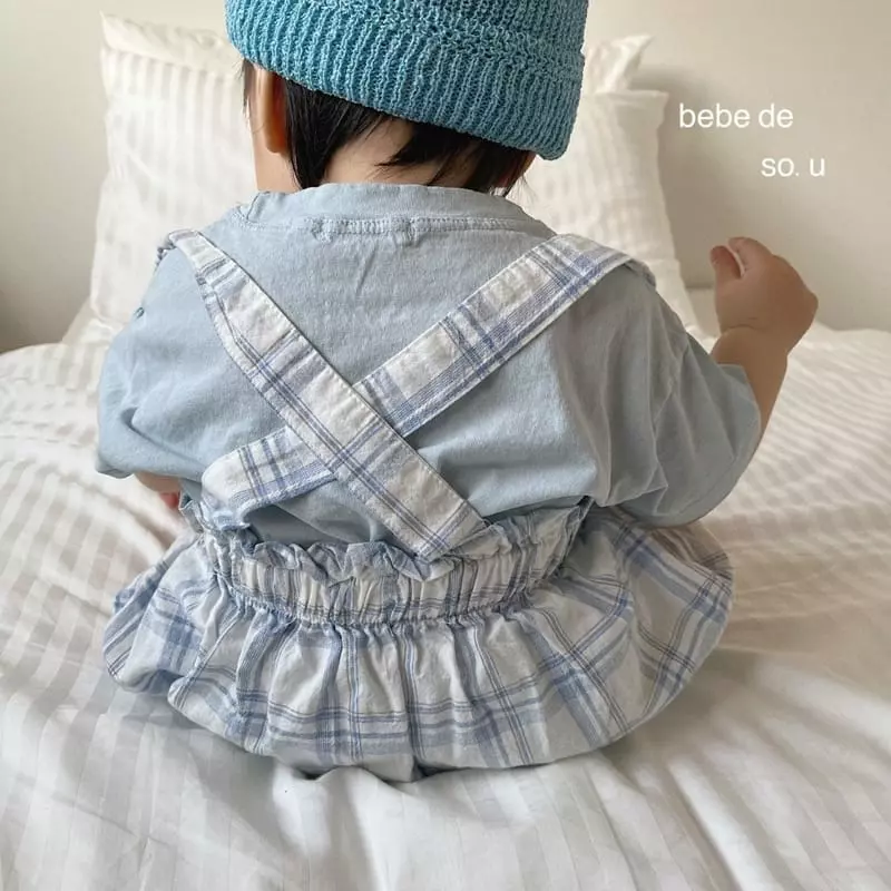 So U - Korean Baby Fashion - #babyclothing - Check Dungarees Blommer - 8