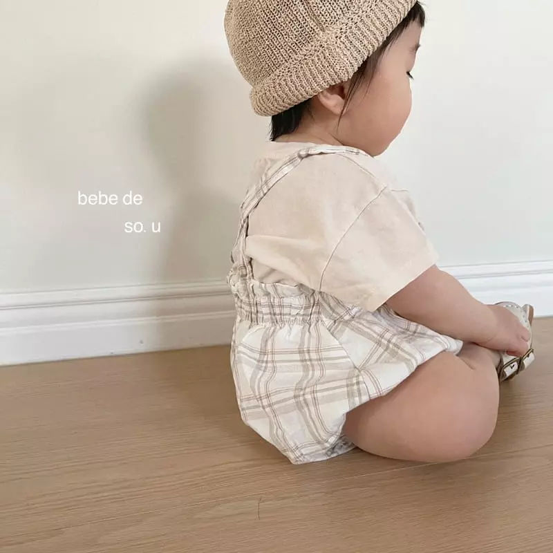 So U - Korean Baby Fashion - #babyoutfit - Check Dungarees Blommer